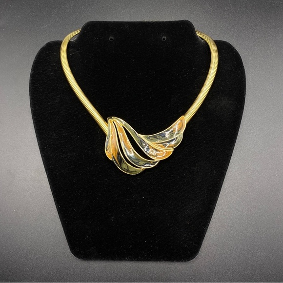 Enamled Gold Tone Chunky Statement Necklace - Picture 2 of 9